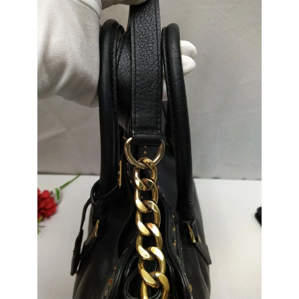 Michael Kors Hamilton Black Leather Satchel Shoulder Bag w/ Matching Wallet